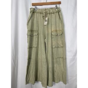 Easel Los Angeles Women's Cargo Wide-Leg Pants Sage Green Size M Comfy Lounge